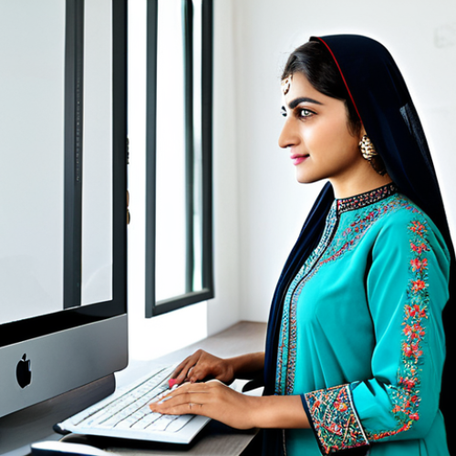 Home 9 **
"A professional graphic designer, fully clothed in modest Pakistani clothing (shalwar kameez), working on a computer in a bright, modern studio. The studio has traditional Pakistani art on the walls. Safe for work, appropriate content, professional attire, perfect anatomy, natural pose, well-formed hands, proper finger count, high quality, family-friendly."
**